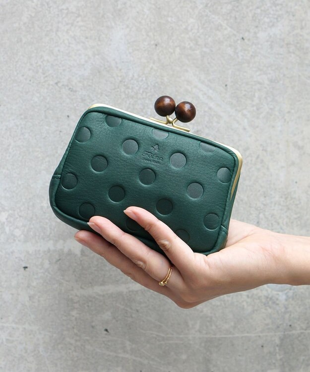 FOLNA RD ドット型押し ウッドボールがま口財布 マルチポーチ グリーン
