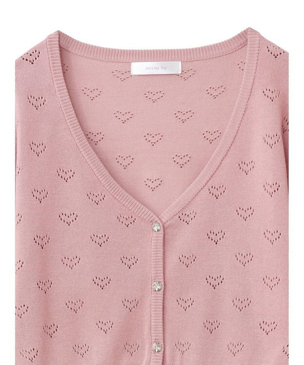 Green Parks ・ｓｗｉｎｇ　ｂｙ　ハート柄スカシニットカーディガン Pink