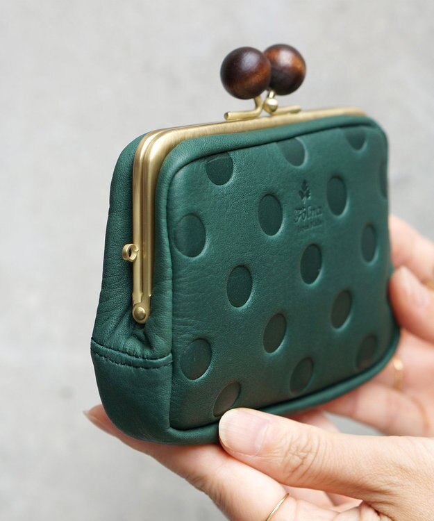 FOLNA RD ドット型押し ウッドボールがま口財布 マルチポーチ グリーン