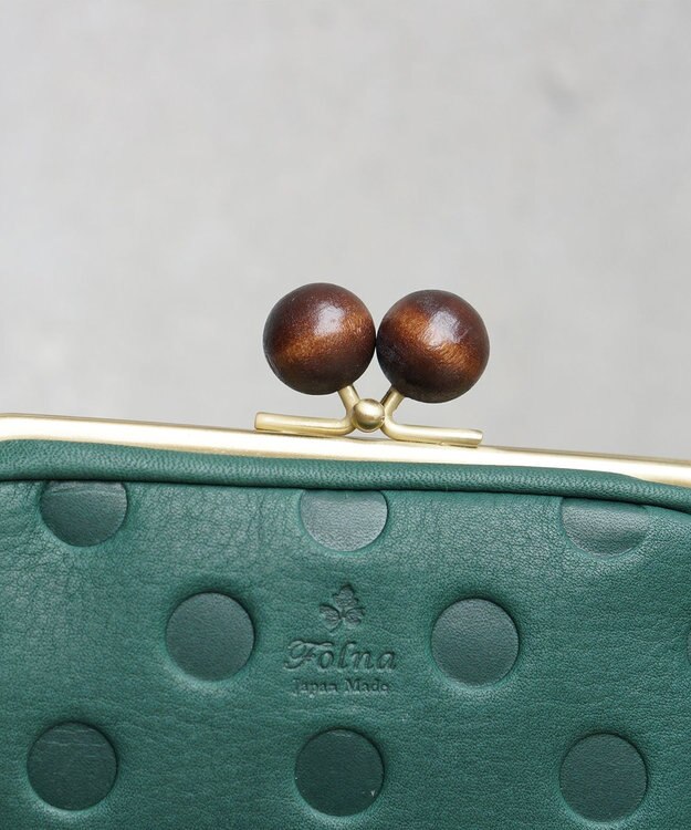 FOLNA RD ドット型押し ウッドボールがま口財布 マルチポーチ グリーン