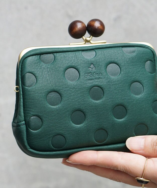 FOLNA RD ドット型押し ウッドボールがま口財布 マルチポーチ グリーン