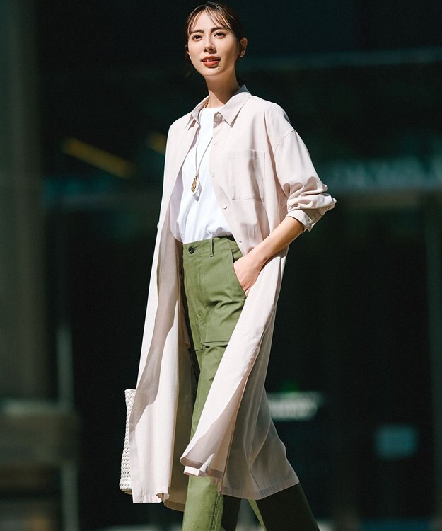 23区 【洗える】シアーマットクロス ロング シャツ ベージュ系