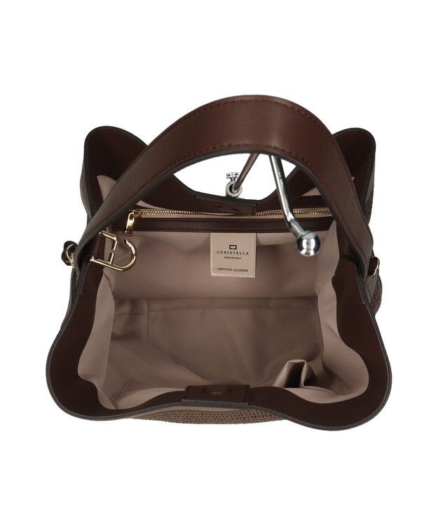 INTER-CHAUSSURES 【LORISTELLA】ワンハンドル異素材コンビネーション巾着バッグ ダークブラウンコンビ