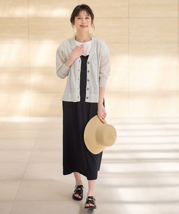 ANY L 【洗濯機可/接触冷感/アンチピリング】シアーニットVネックカーディガン トップグレー