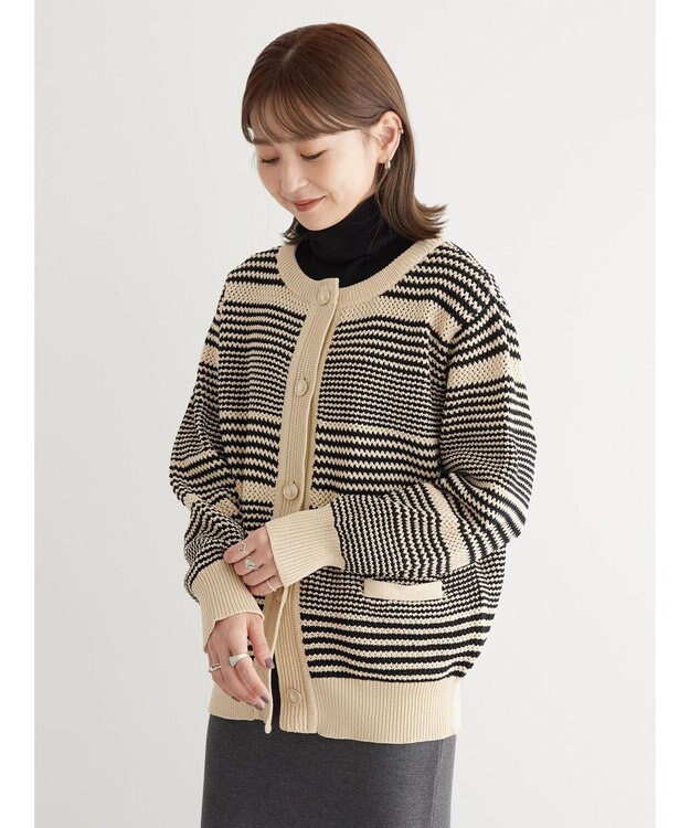 AMERICAN HOLIC エコカルットクルーネックカーディガン Border