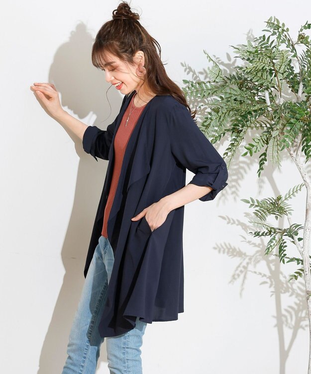 Tiaclasse L 【洗える】軽さが魅力のドレープコート ネイビー