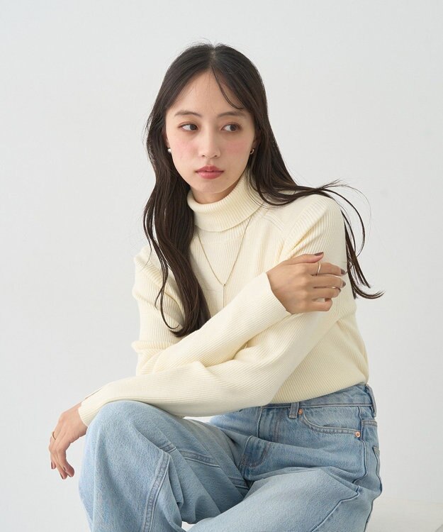 earth music&ecology 【イージーケア】【洗濯機洗い可】レンチング(TM)エコヴェロ(TM)(リブタートル) Ivory