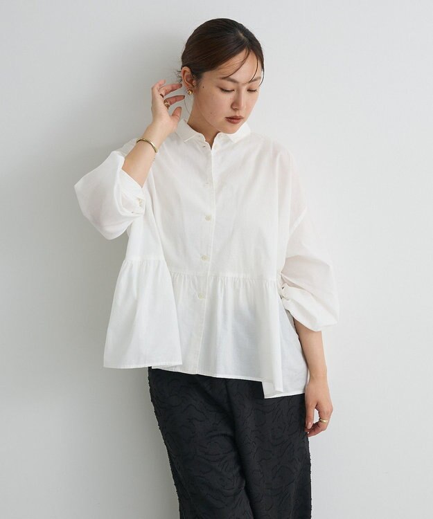 CRAFT STANDARD BOUTIQUE ペプラム長袖ブラウス Off White