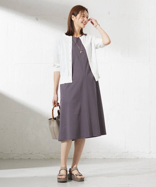 J.PRESS LADIES L 【WEB限定カラーあり・洗える・接触冷感】コットンスムース ワンピース スレート系