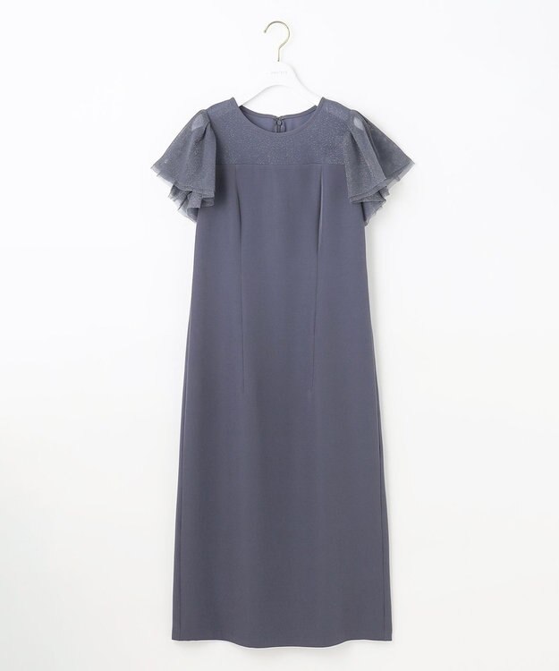 ANY SIS フリルスリーブペンシル ドレス ブルーグレー
