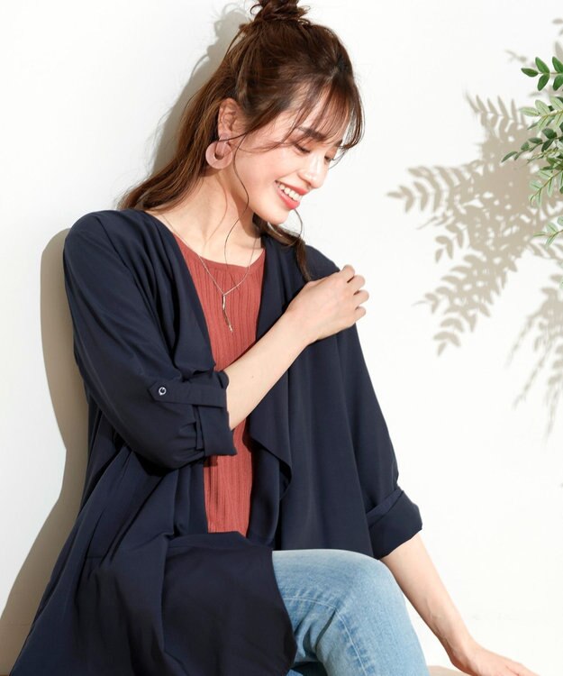 Tiaclasse L 【洗える】軽さが魅力のドレープコート ネイビー