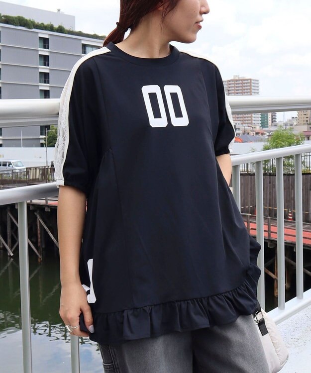 CRAFT STANDARD BOUTIQUE 接触冷感/UVカット/レースライン入りチュニック Navy