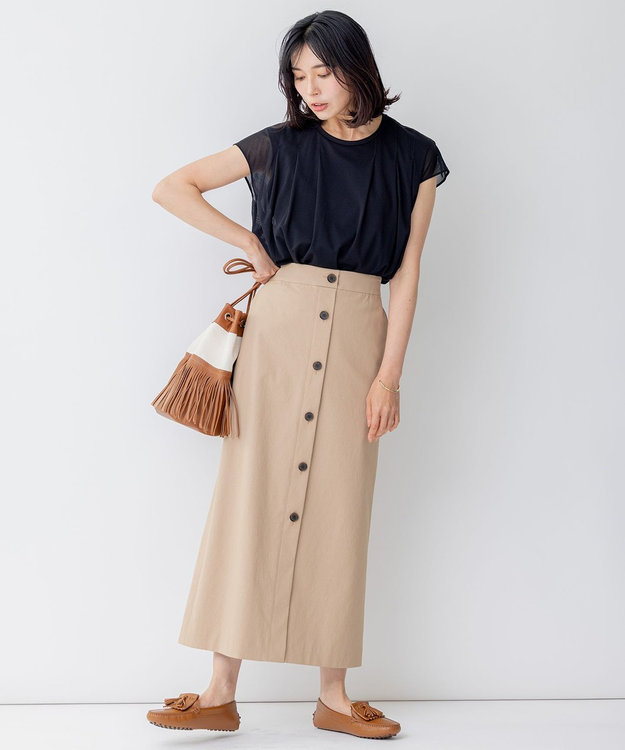 23区 【洗える】チュールコンビジャージー シアー カットソー ブラック系