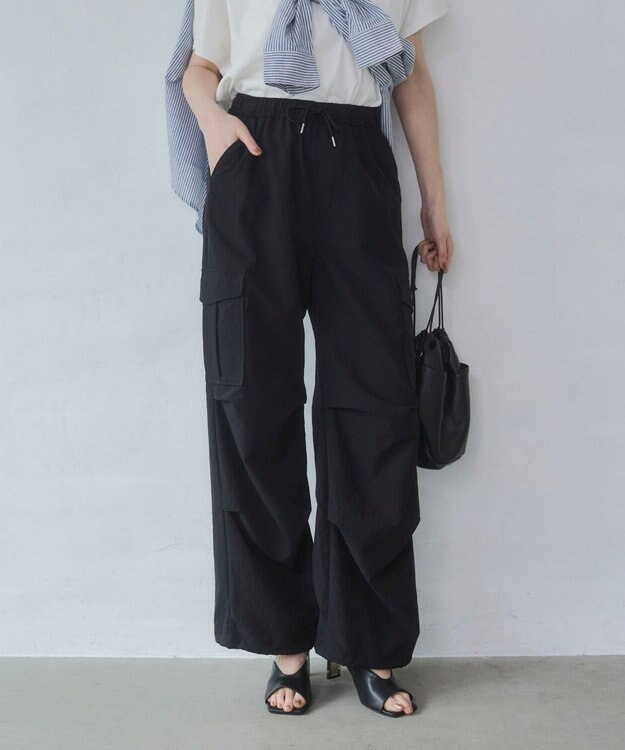 WEGO 【ウエストゴム】イージーパラシュートカーゴパンツ ブラック