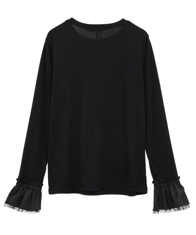 earth music&ecology フリルスリーブリブプルオーバー Black