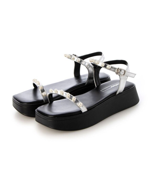 MODE ET JACOMO <noyau>パールデザイン厚底スポーツサンダル シルバー