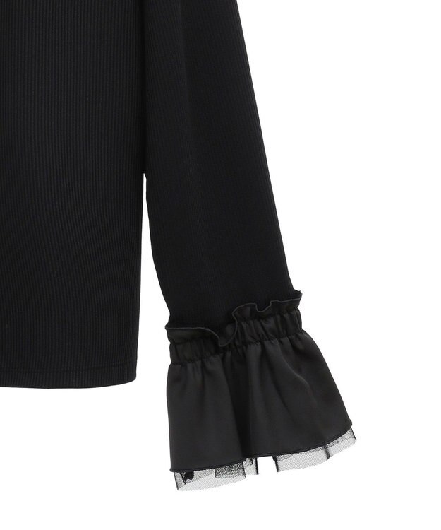 earth music&ecology フリルスリーブリブプルオーバー Black