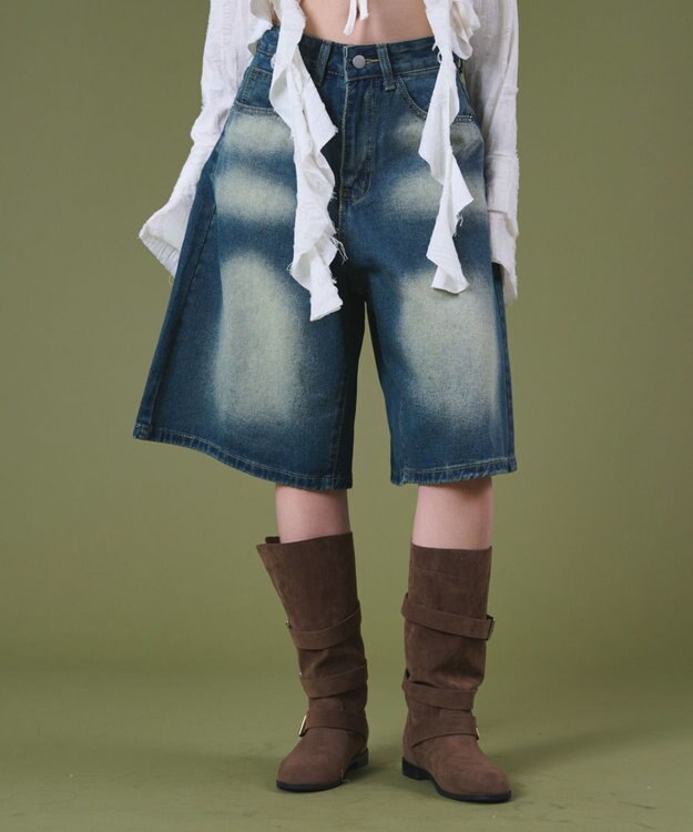 WEGO バックフラップポケットデニムハーフパンツ デニム中濃色