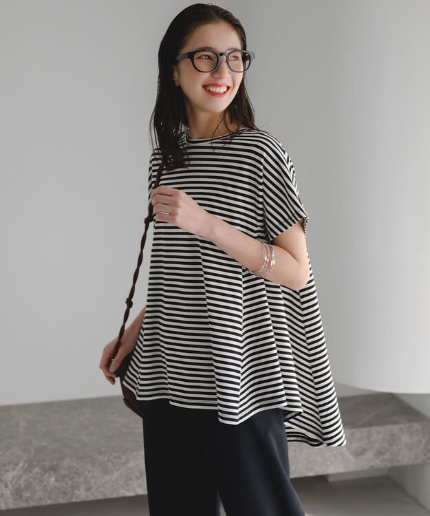 UNFILO L 【ウエストゴム】ライトジョーゼット イージーワイドパンツ ブラック