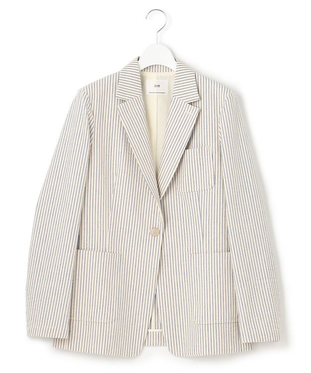 23区 S 【洗える】サッカーストライプ ジャケット アイボリー×ブルーストライプ