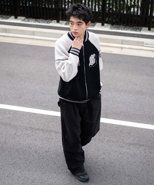 WEGO 【ユニセックス着用ITEM/MLサイズ展開】ジャガードニットスタジャン ブラック