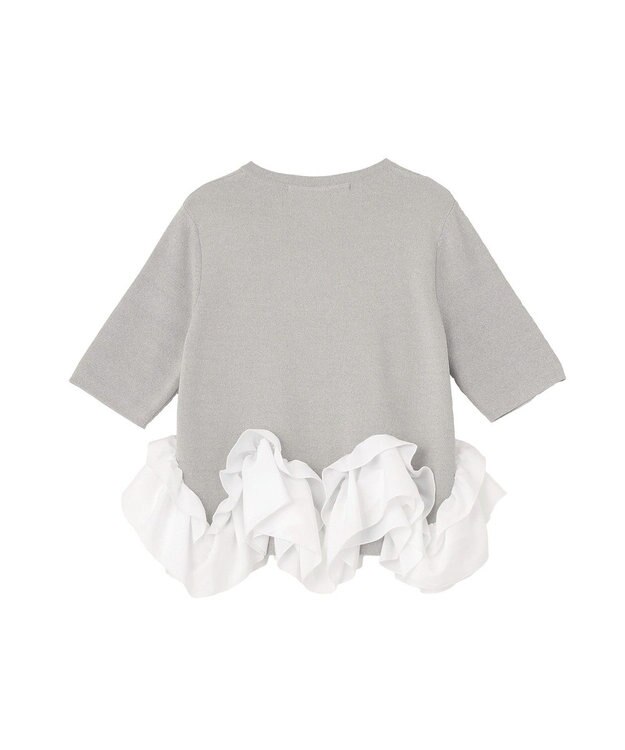 YECCA VECCA パール釦ラッフル5分袖カーディガン Gray mixture