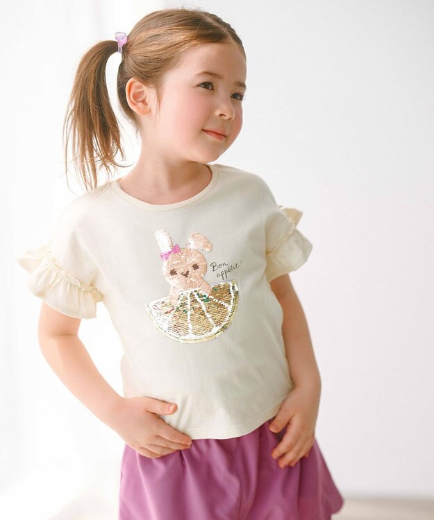 ANY KIDS 接触冷感 しろくま ミラクルスパンコール Tシャツ クリーム×ウサギ