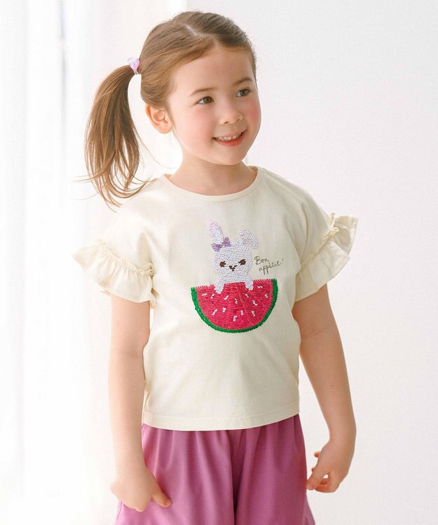 ANY KIDS 接触冷感 しろくま ミラクルスパンコール Tシャツ クリーム×ウサギ
