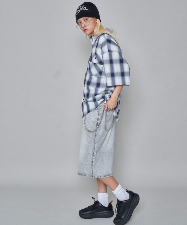 WEGO 【ユニセックス着用ITEM】グラフィックオンブレチェックシャツ（SS） ネイビー