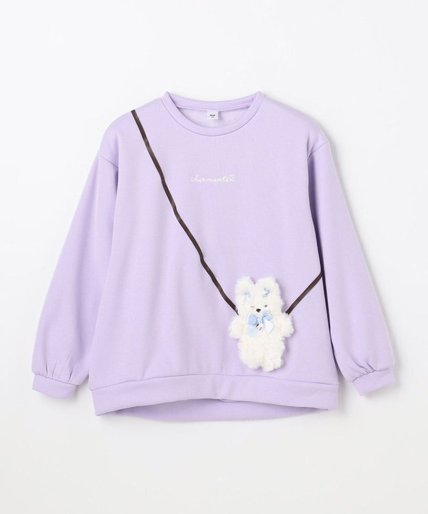 ANY KIDS アニマルポシェット 裏シャギー トレーナー ラベンダー×ネコ