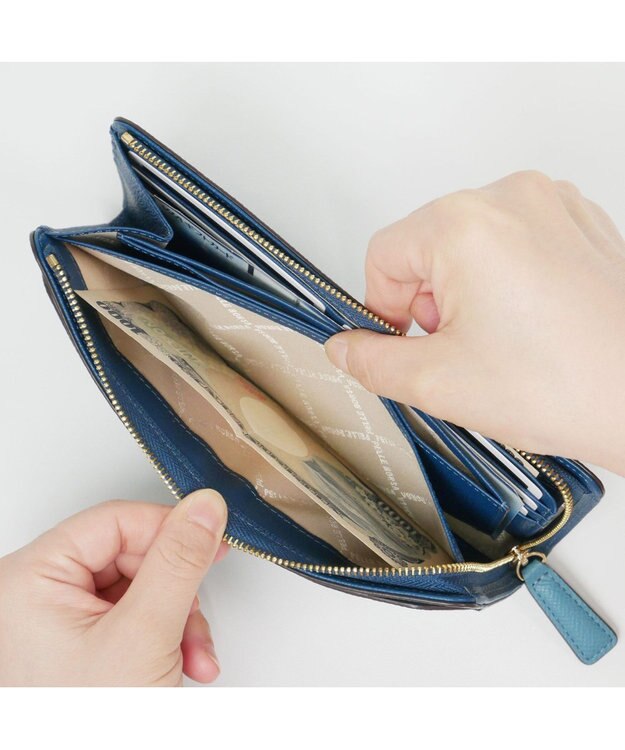 PELLE BORSA L字ファスナー長財布 French Calf Goods 3301 ブルー