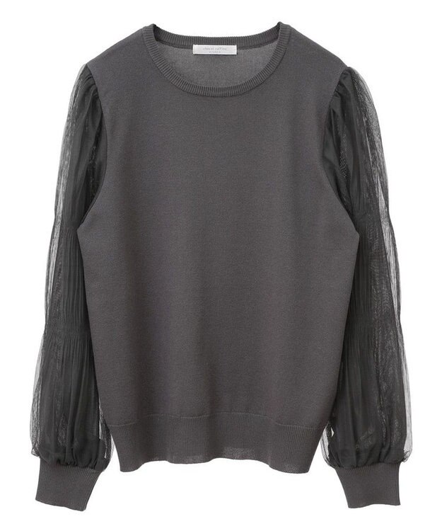 Green Parks 袖チュールマジョリカドッキングニットプルオーバー Gray