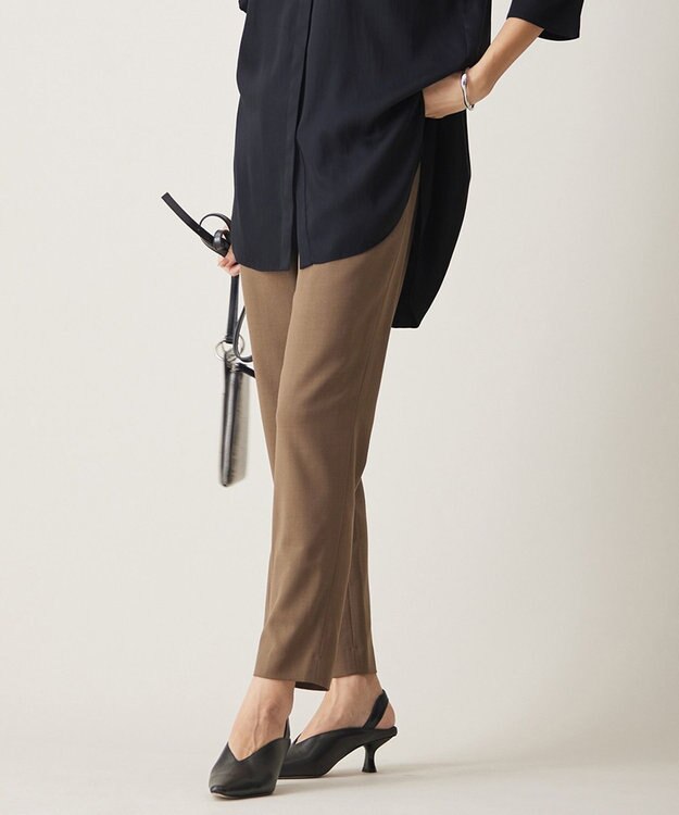 ICB 【洗える】ウール2WAYストレッチ テーパードパンツ モカ系