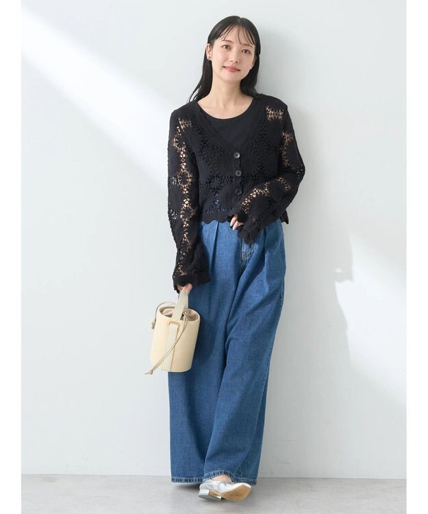 earth music&ecology クロシェ風カーディガン Black