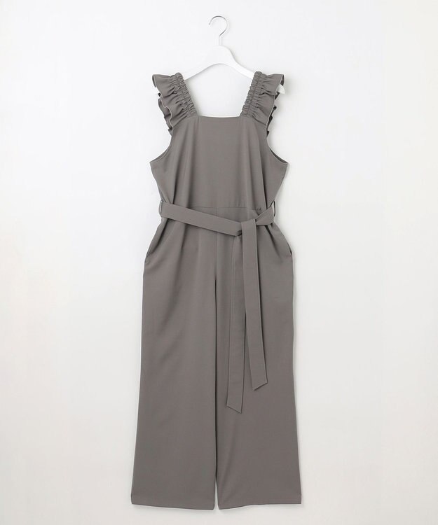 Feroux 【洗える】ショルダーフリル オールインワン グレー系