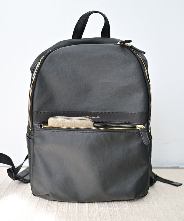 Hekhèr Le Style de Vie 【日本製 / A4サイズ対応/汚れにくい】PUコットンキャンバス リュックサック ブラック