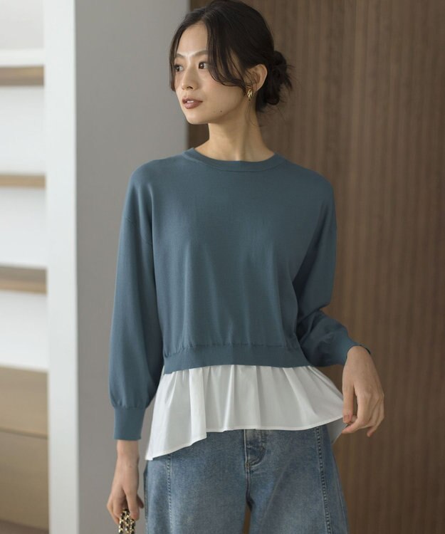 組曲 S ストレッチクリアドッキング ニットプルオーバー チャコールブルー系