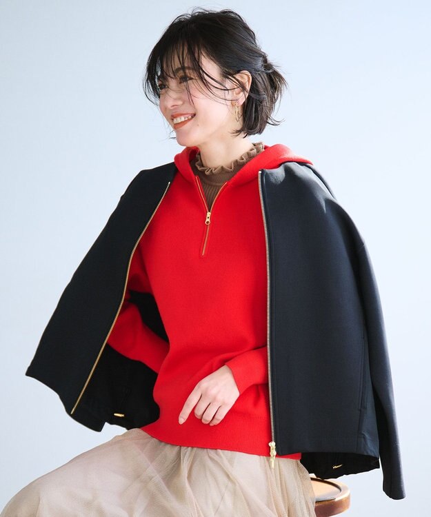 ANY L ハーフジップニットフーディー レッド