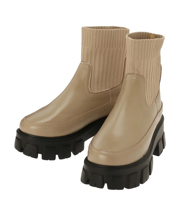 Green Parks ・ｍｉｎｉａ　ニットコンビブーツ Beige