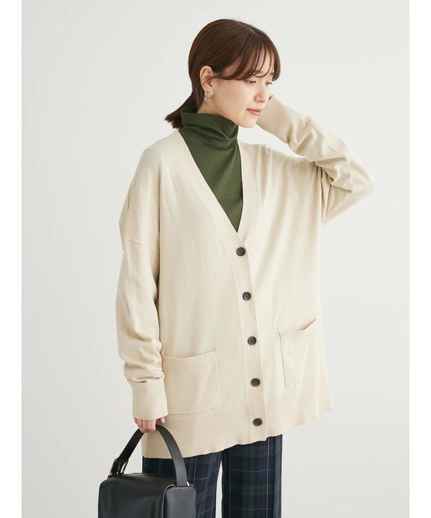 Green Parks もちやわ　Ｖネックミディ丈ニットカーディガン Light Beige