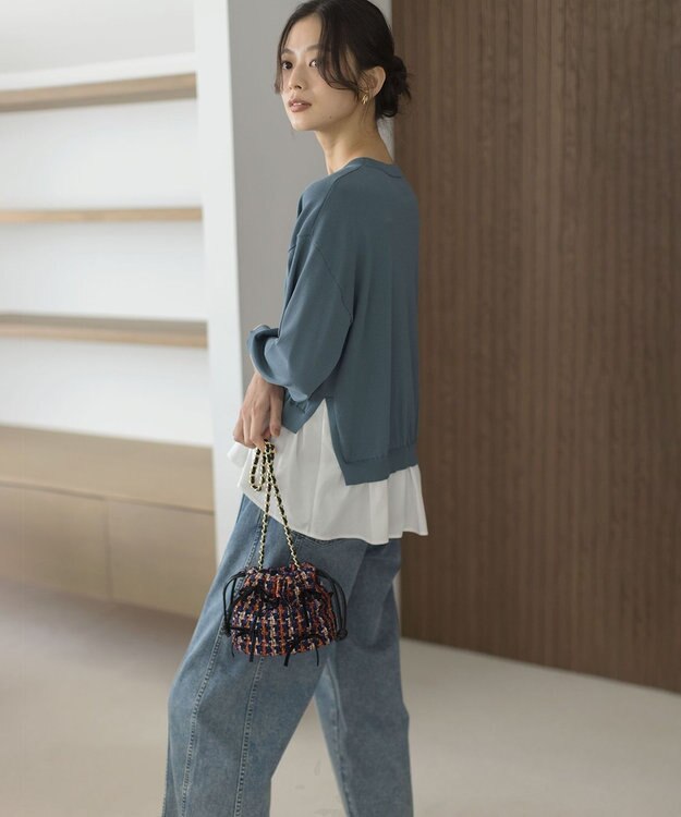 組曲 ストレッチクリアドッキング ニットプルオーバー チャコールブルー系