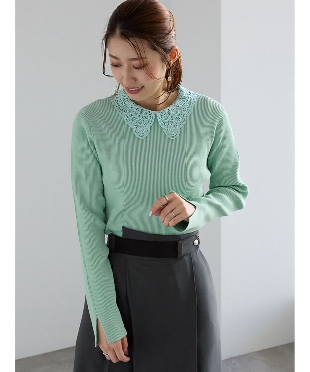 Te chichi ケミカルレースカラーリブニット グリーン