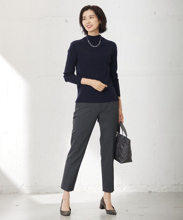 J.PRESS LADIES 針抜きフライス ボトルネック リブ カットソー ネイビー系