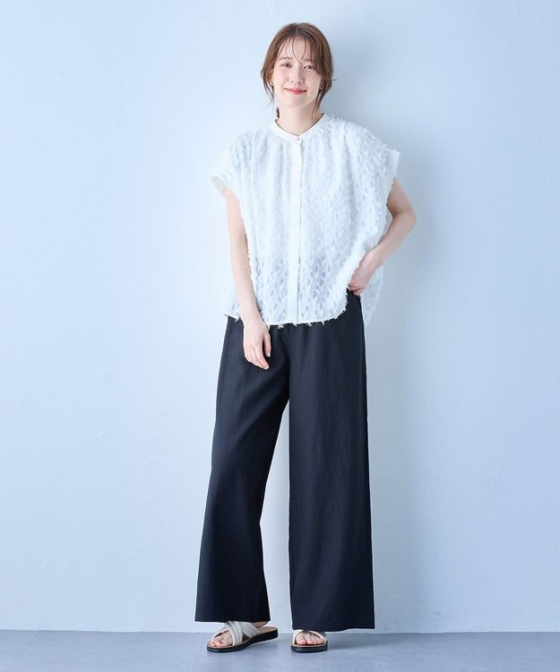 ANY 【洗濯機可】フェザーカットジャガードブラウス ホワイト