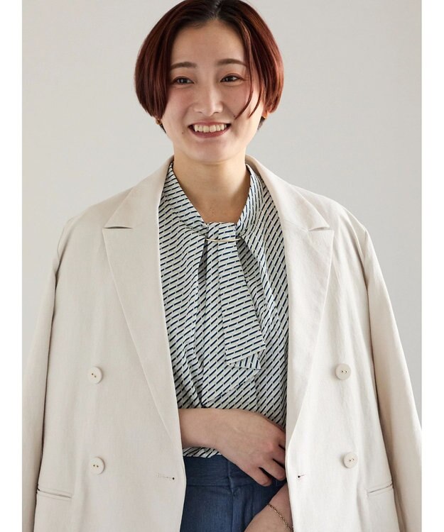 Te chichi パターンアソート5分袖ボウタイブラウス ベージュ
