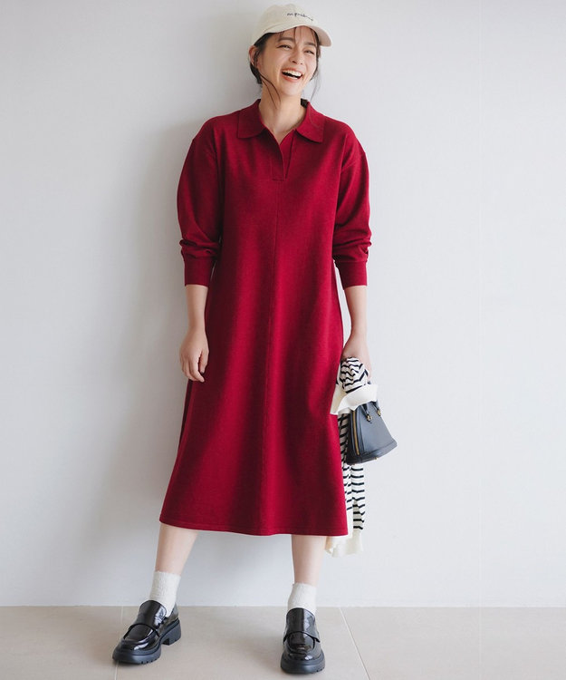 組曲 【加藤ローサさん着用】スキッパーニット ワンピース レッド系