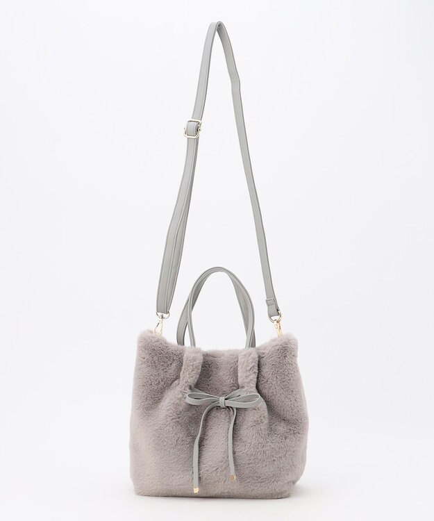 ANY SIS 【2WAY】フェイクファーリボン バッグ ライトグレー