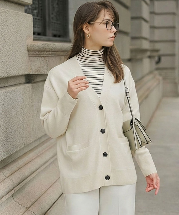 UNFILO L 【野呂佳代さん着用】コットンカシミヤニット Vネックカーディガン グレージュ