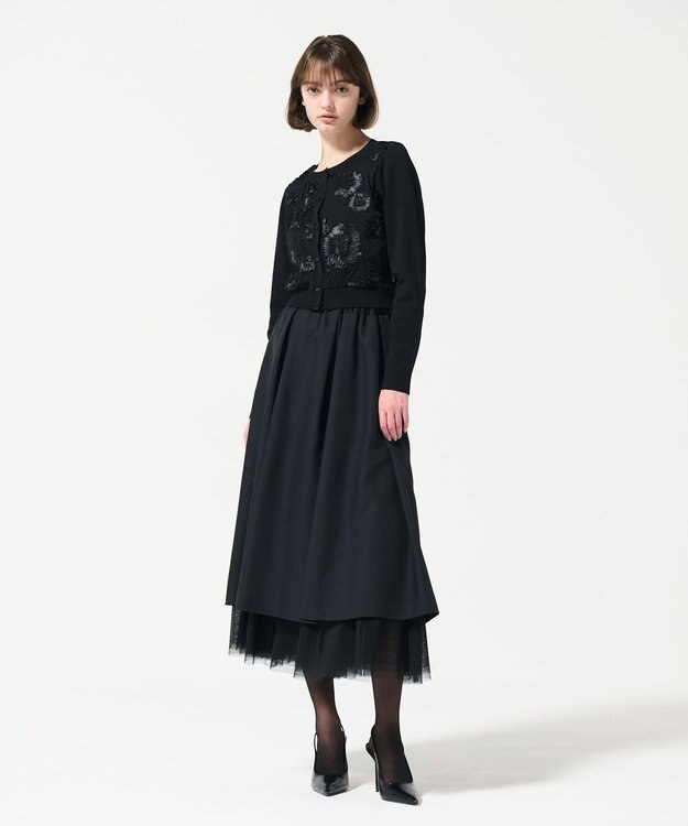 GRACE CONTINENTAL サテンコードニットカーディガン ブラック