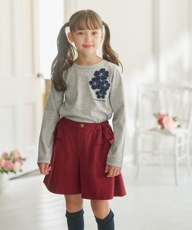 組曲 KIDS 【150-160㎝】サラリとフラワーモチーフ Tシャツ グレー